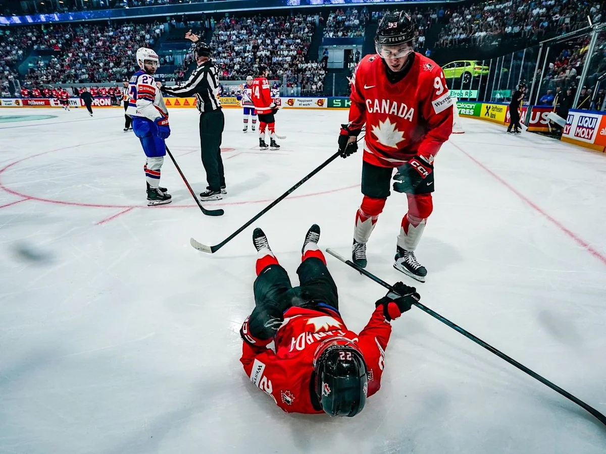 Edmonton Oilers defenceman Evan Bouchard knocked cold at World Championships
