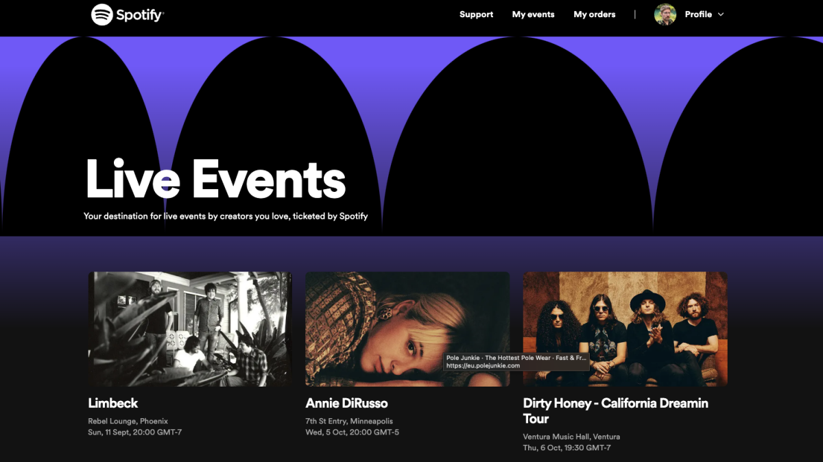 Spotify is now selling concert tickets. Interesting timing.