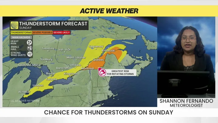 Severe thunderstorm risk for Ontario and Quebec this sunday