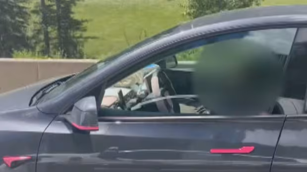Viral video appears to show woman asleep behind the wheel on busy B.C. highway
