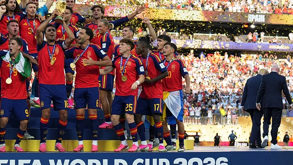 Trump and Infantino hand World Cup trophy to Spain
