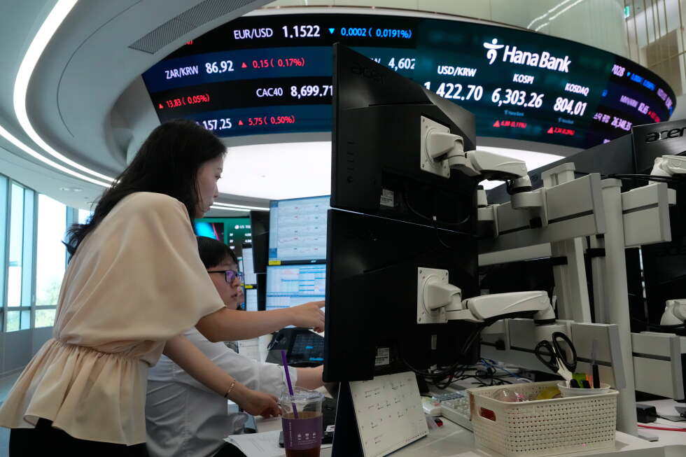 World shares are mixed after US stocks fall back, while oil edges lower