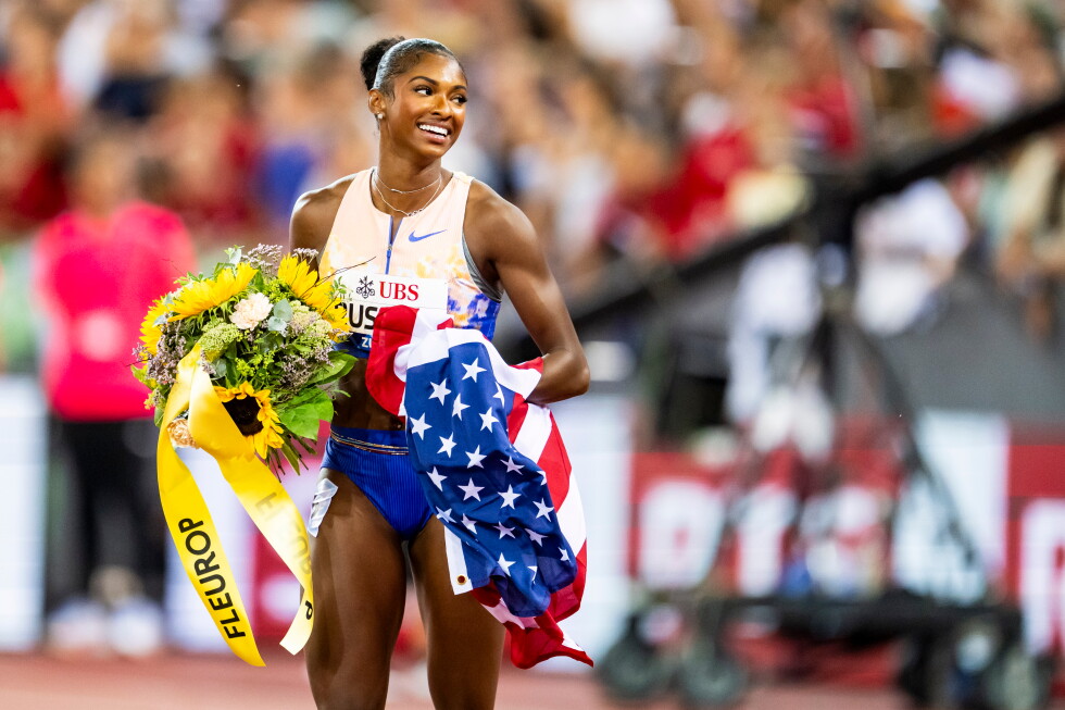 Masai Russell and Alison dos Santos break hurdles world records at Diamond League meet