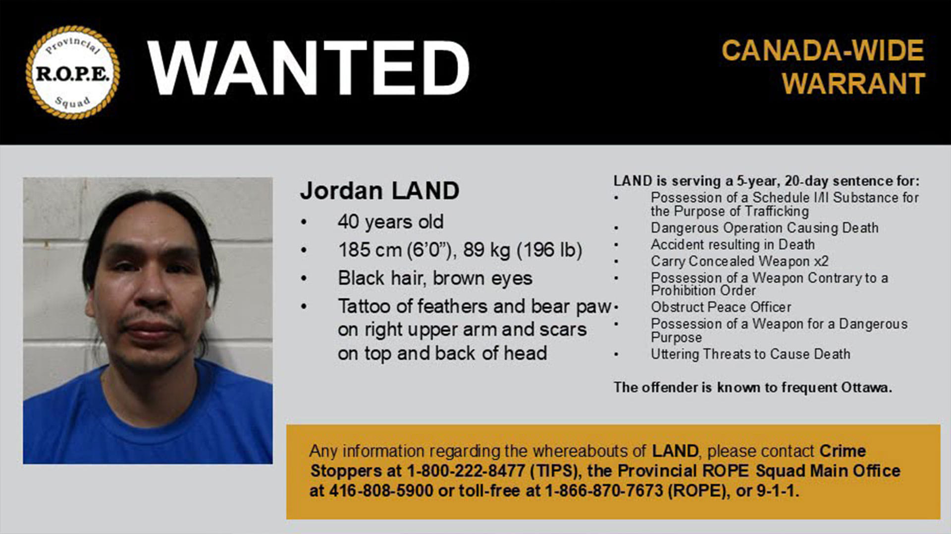 Canada wide warrant for an Indigenous repeat offender