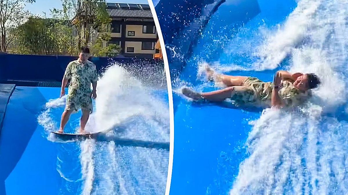 Surfer trapped in current spins into accidental "breakdance" routine