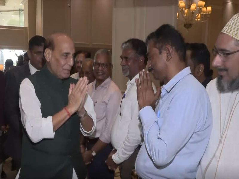 Defence Minister Rajnath Singh receives warm welcome from Indian diaspora in Colombo