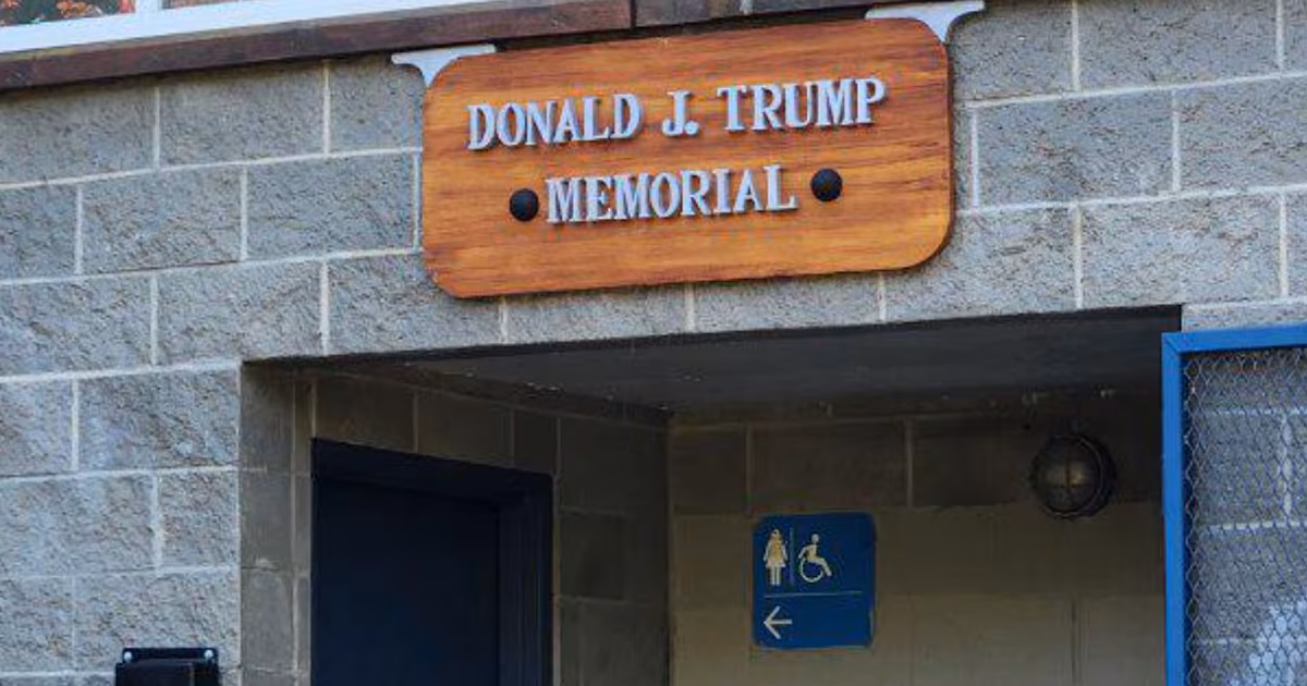 ‘Donald J. Trump Memorial’: Rogue sign put up outside B.C. bathroom