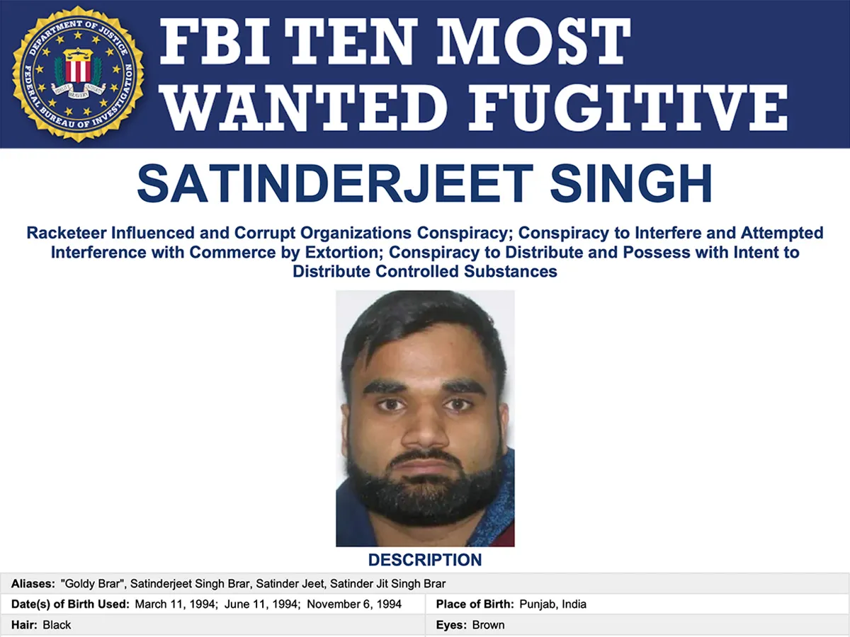 Accused Bishnoi gang boss in Canada Goldy Brar targeted by $1M bounty on FBI's Top Ten Wanted list