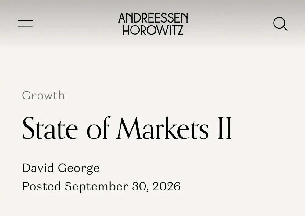 The 10 Most Important Learnings From a16z’s Latest State of Markets: Horizontal B2B Trades at 2.7x Revenue, New Startups Are Growing 500%+, and 55% of Unicorns Have Under 2 Years of Runway