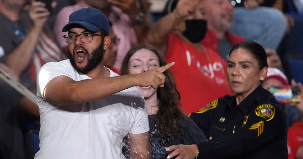 Trump interrupted repeatedly by protesters at rally for voters in Texas